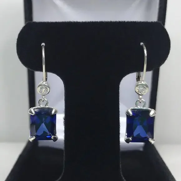 Beautiful 8ctw Emerald Cut Lab Grown Sapphire Earrings in Sterling Silver - Picture 3 of 5